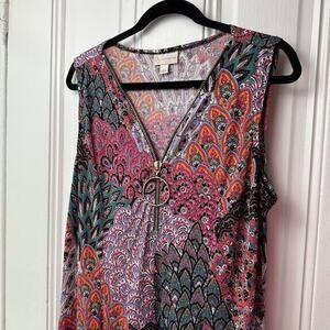 Maxi Dress Womens Large Paisley 70s Retro Boho Colorful Stretch Sleeveless